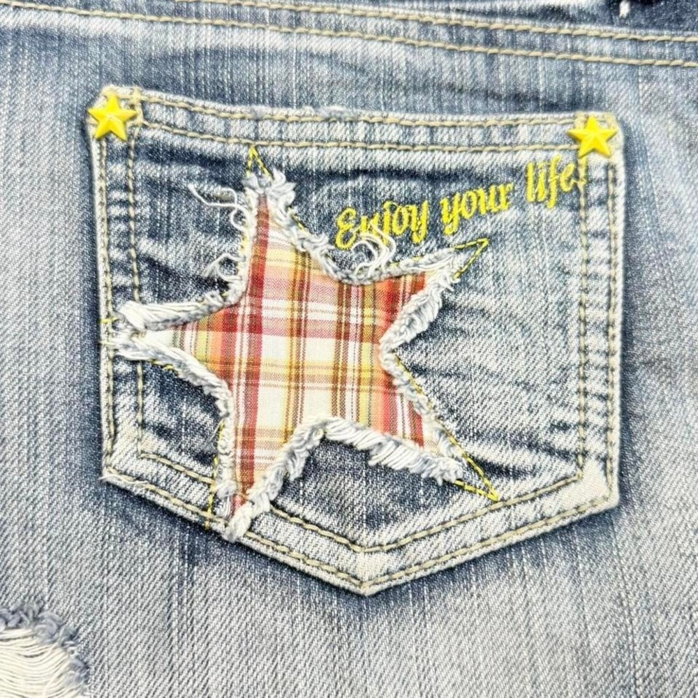 Liz Lisa Doll Denim Mini Skirt Y2K Low Rise Star Stud Distressed Womens S - Picture 4 of 8